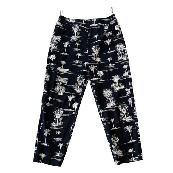 Talbots Collection Silk Blend Black w/ Palm Tree Pants - Size 16 - Picture 1 of 6